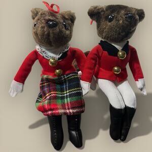 Vintage Mr. & Mrs. Fox Equestrian Hunt Plush Shelf Sitters Set AA Importing Co